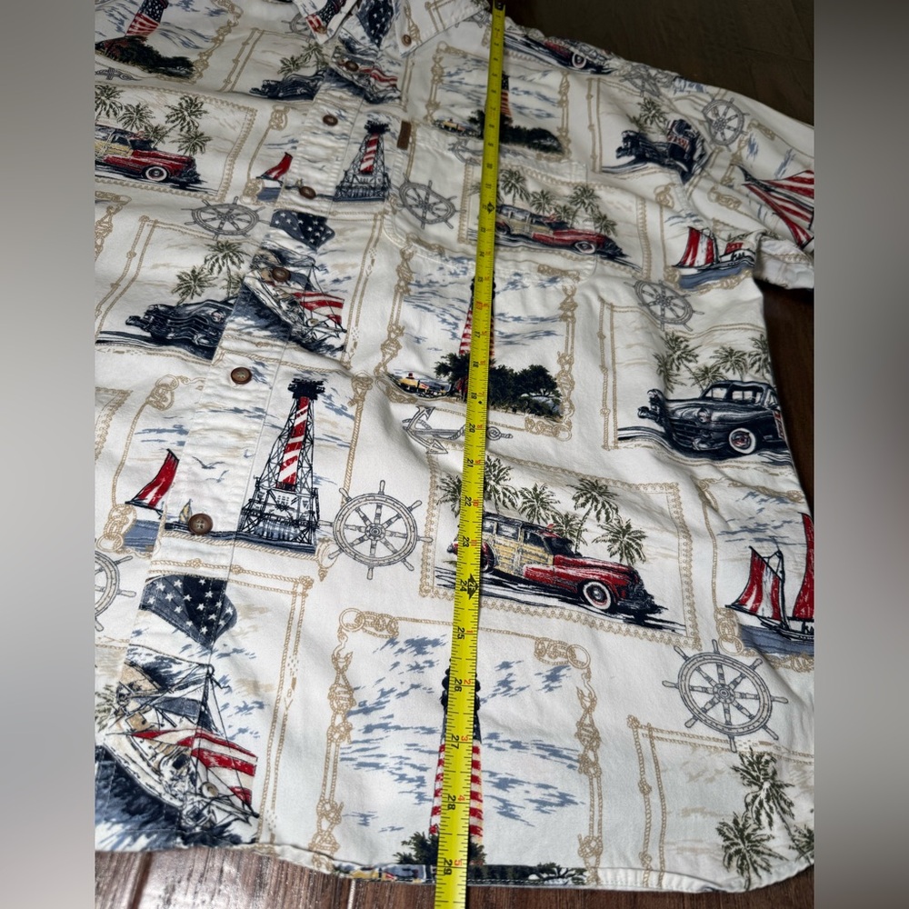 Men's Nautical Lighthouse Patriotic Button Down 100% Cotton Resortwear  XXL - Picture 6 of 7
